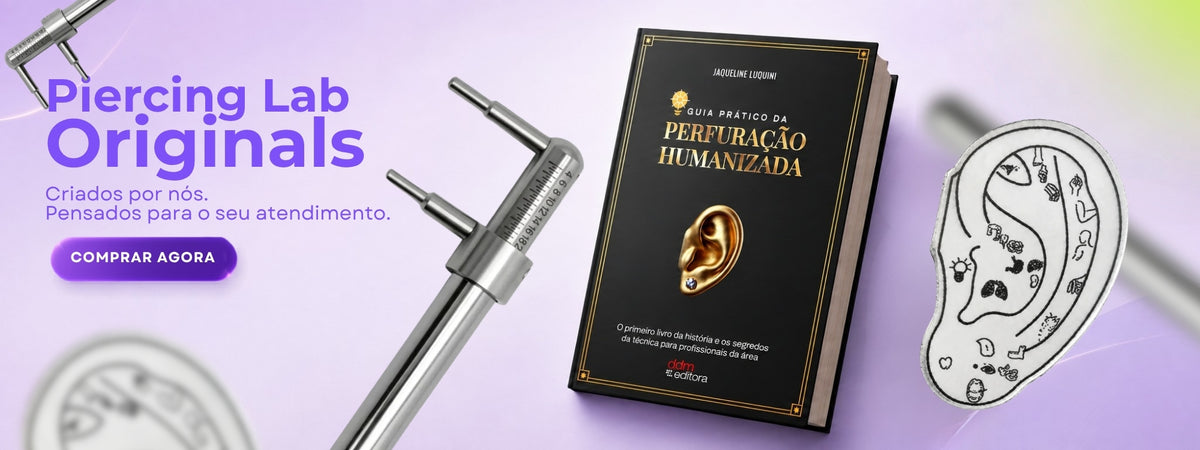 Piercing Lab Originals com ferramentas para furo humanizado e guia prático para profissionais