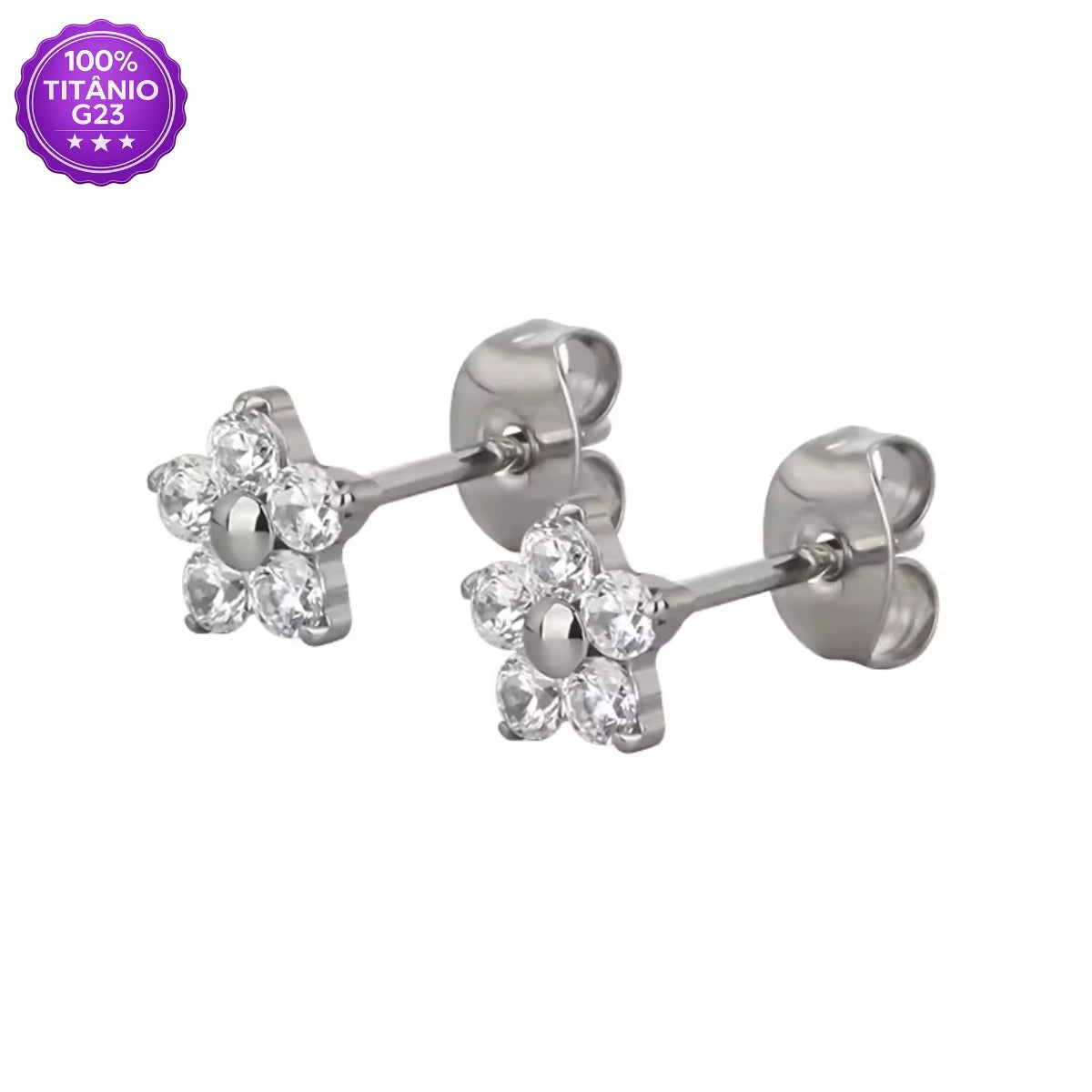 Par de Brincos de Titânio G23 Flor de Zircônia