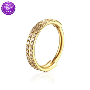 Piercing Conch Titânio G23 argola dupla dourada com zircônias