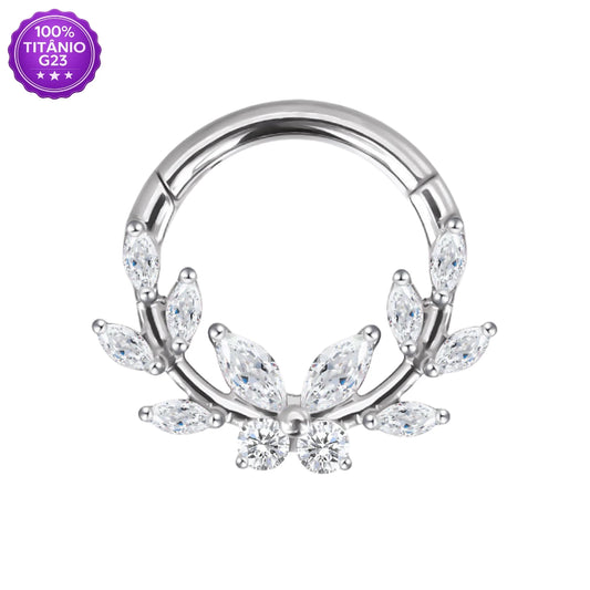 Piercing Argola de Titânio Borboleta e Folhas em Zircônia