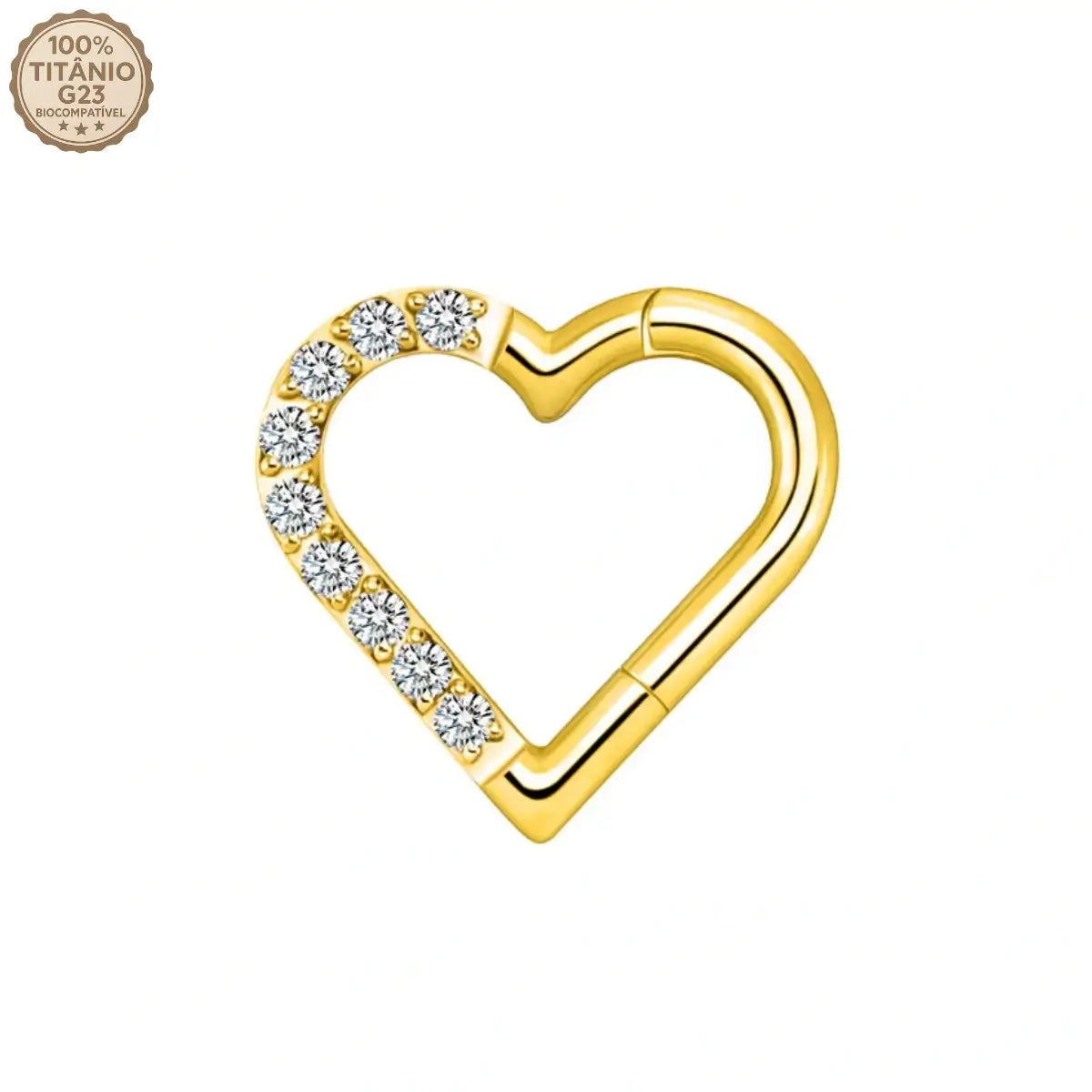 Piercing Argola de Titânio Coração com Zircônia