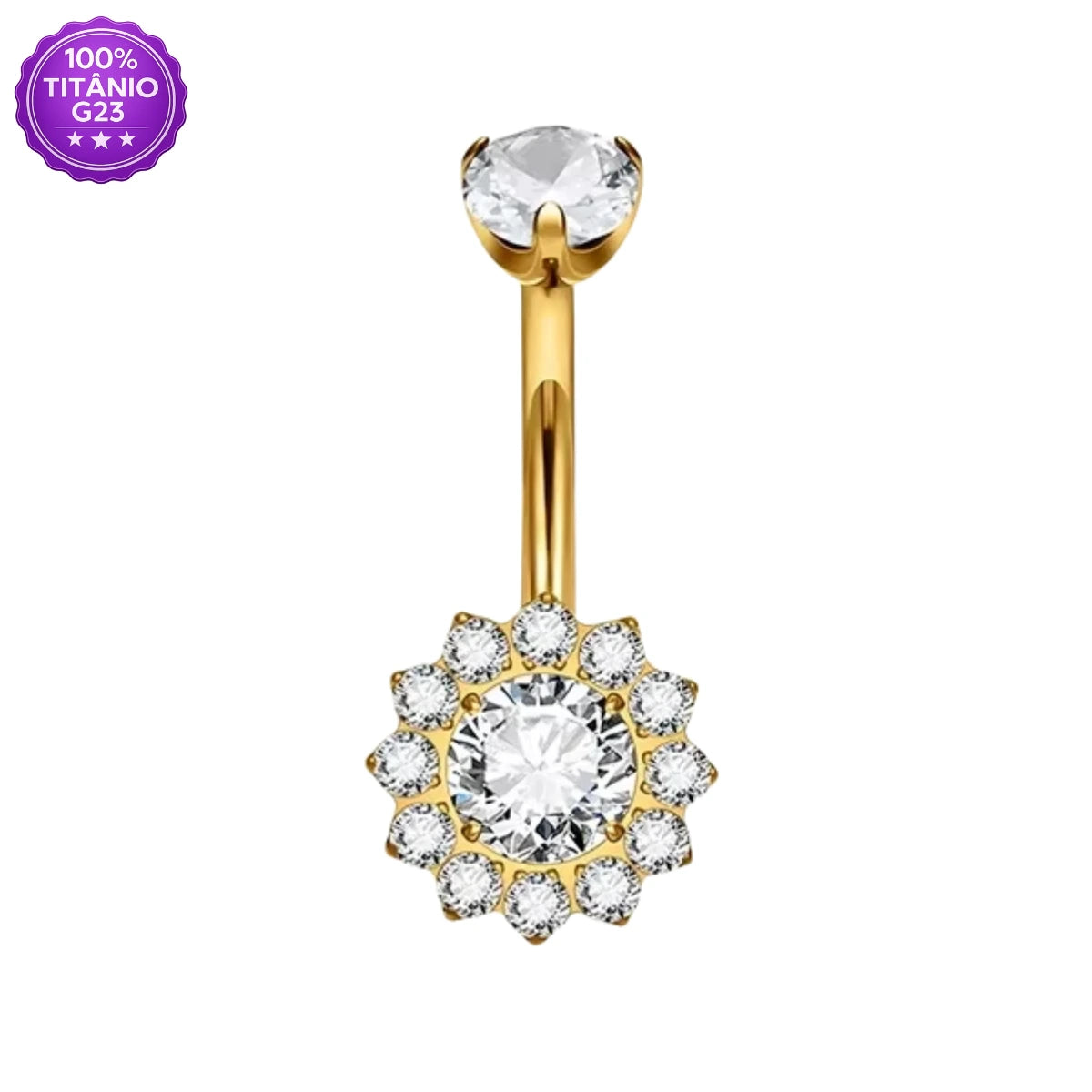 Piercing Banana Bell de Titânio G23 Flor Cravejada em Zircônia