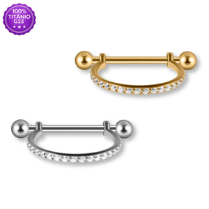 Piercing barbell de titânio G23 com arco de zircônias