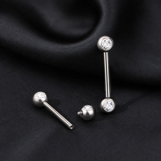 Piercing Barbell Reto de Titânio G23 com Pontas Cravejadas em Zircônia