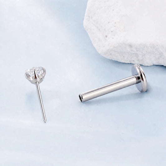 Piercing Labret Push Pin de Titânio G23 com Pedra de Zircônia em Formato