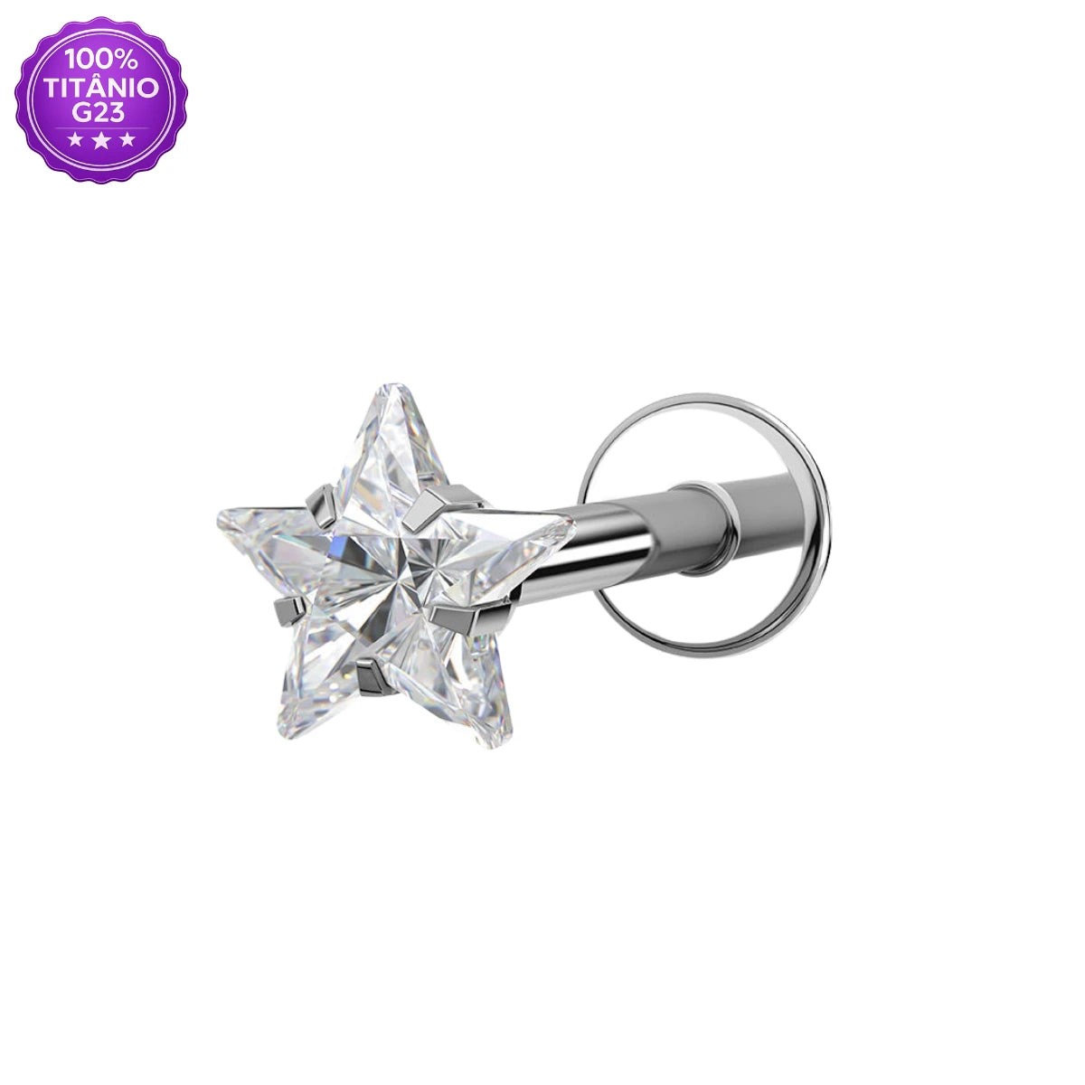 Piercing Labret Push Pin de Titânio G23 com Pedra de Zircônia em Formato