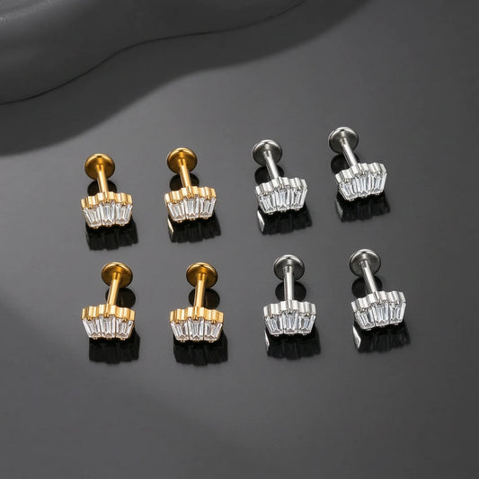 Piercing Labret de Titânio 3 Retângulos em Zircônia