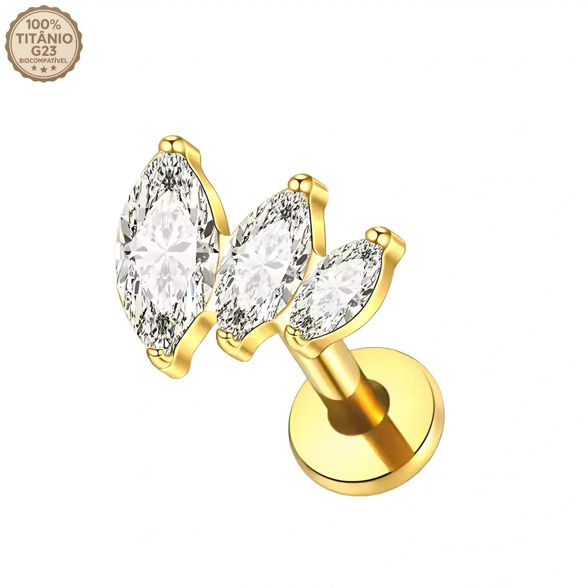 Piercing Labret de Titânio com 3 Zircônias