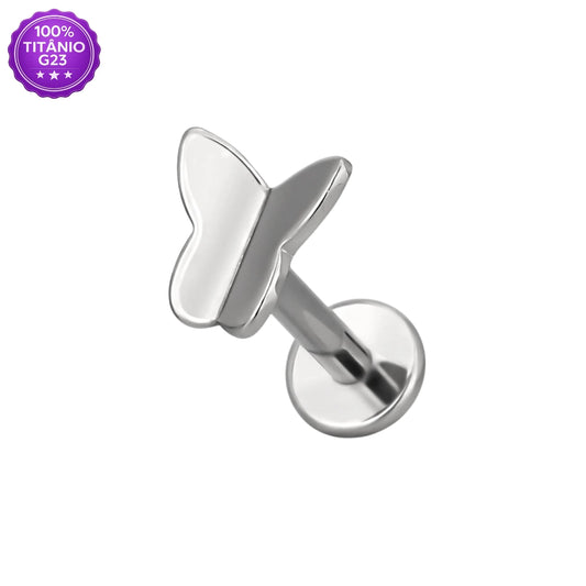 Piercing Labret de Titânio G23 Borboleta Metálica Lisa