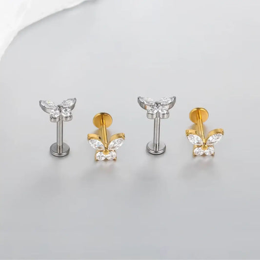 Piercing Labret de Titânio Borboleta em Zircônia