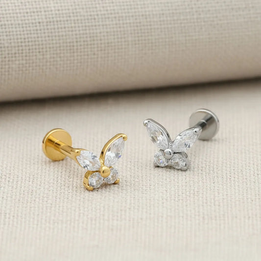 Piercing Labret de Titânio Borboleta em Zircônia