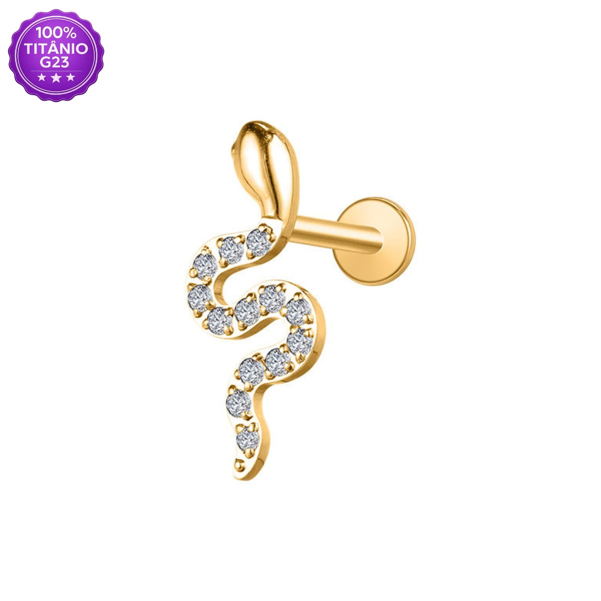 Piercing Labret de Titânio Cobra com Zircônia