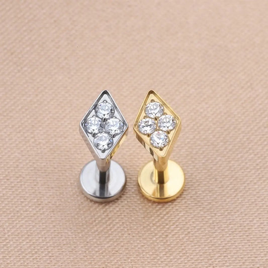 Piercing Labret de Titânio Losango em Zircônia