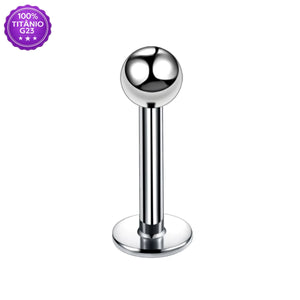 Piercing labret clássico em titânio G23 natural - vista lateral da haste e bolinha