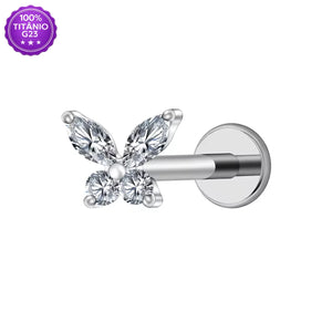 Piercing Mini Borboleta Push Pin em Titânio G23 prateado