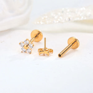 Piercing Push Pin Mini Flor dourado com zircônias