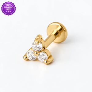 Piercing Push Pin Titânio G23 trio de zircônias dourado