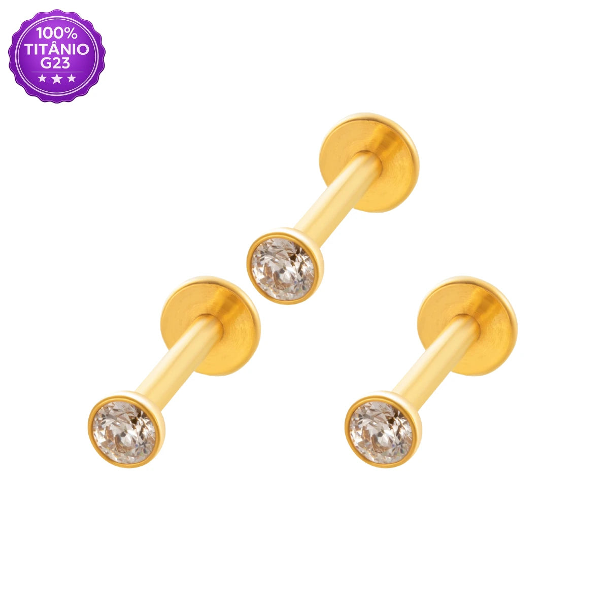 Piercing Labret Trio Mid Helix de Titânio Ponto de Luz Push Pin