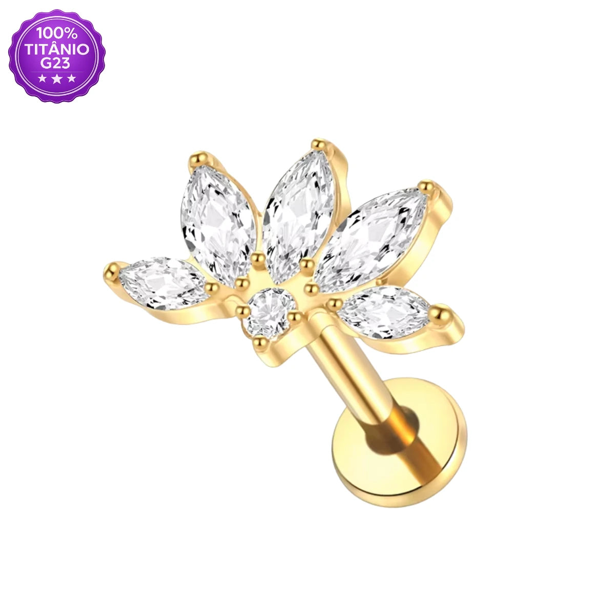 Piercing Scapha Labret de Titânio G23 Flor de Lótus com Zircônia