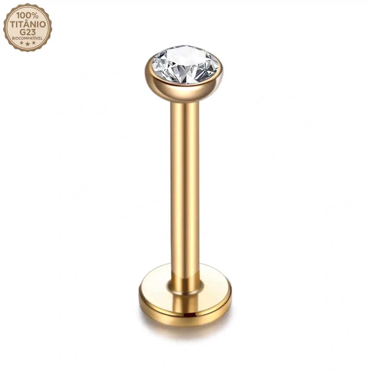 Piercing Labret de Titânio Ponto de Luz com Zircônia