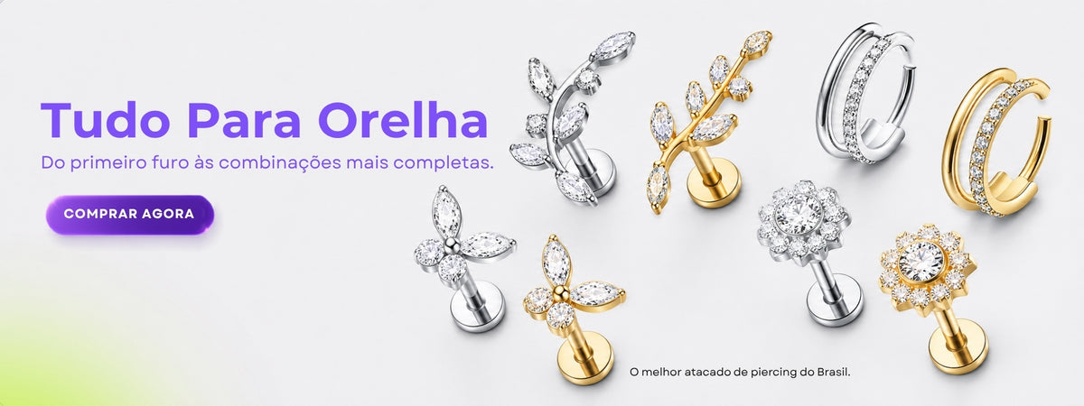 Piercings para orelha no atacado com modelos em prata e dourado