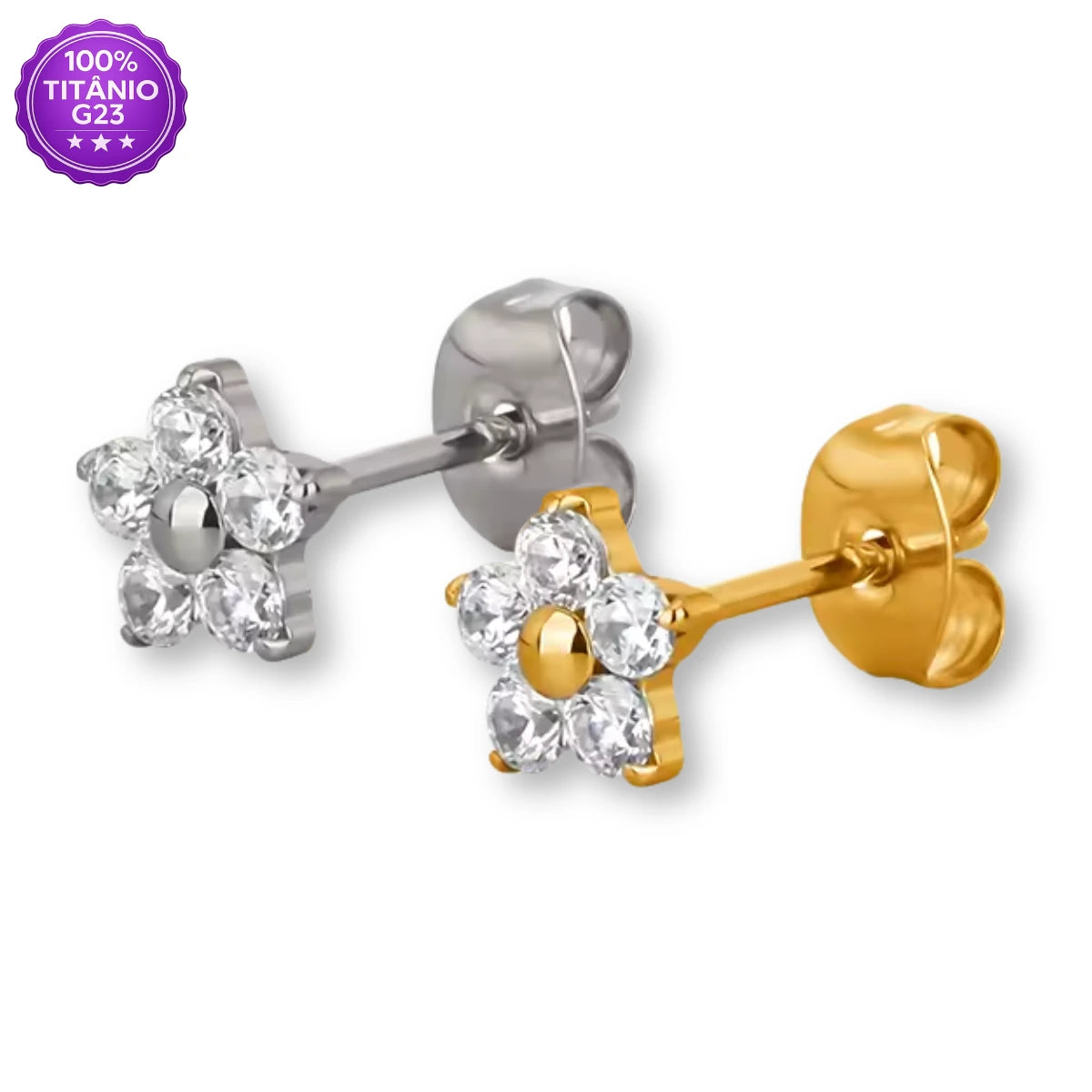 Par de Brincos de Titânio G23 Flor de Zircônia