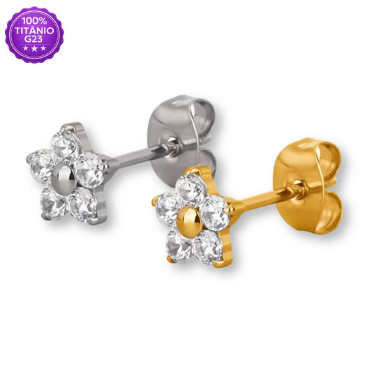 Par de Brincos de Titânio G23 Flor de Zircônia