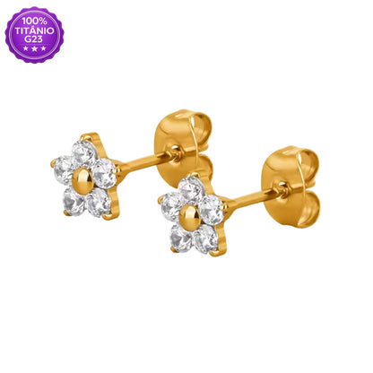 Par de Brincos de Titânio G23 Flor de Zircônia