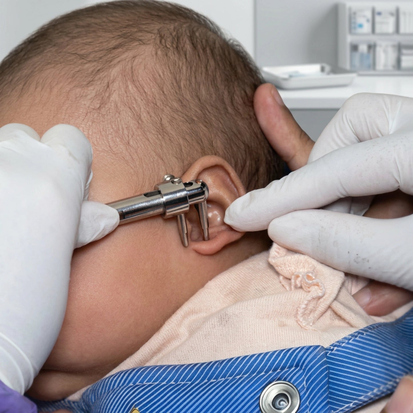 Medidor de piercing usado para marcar com precisão o ponto da perfuração na orelha
