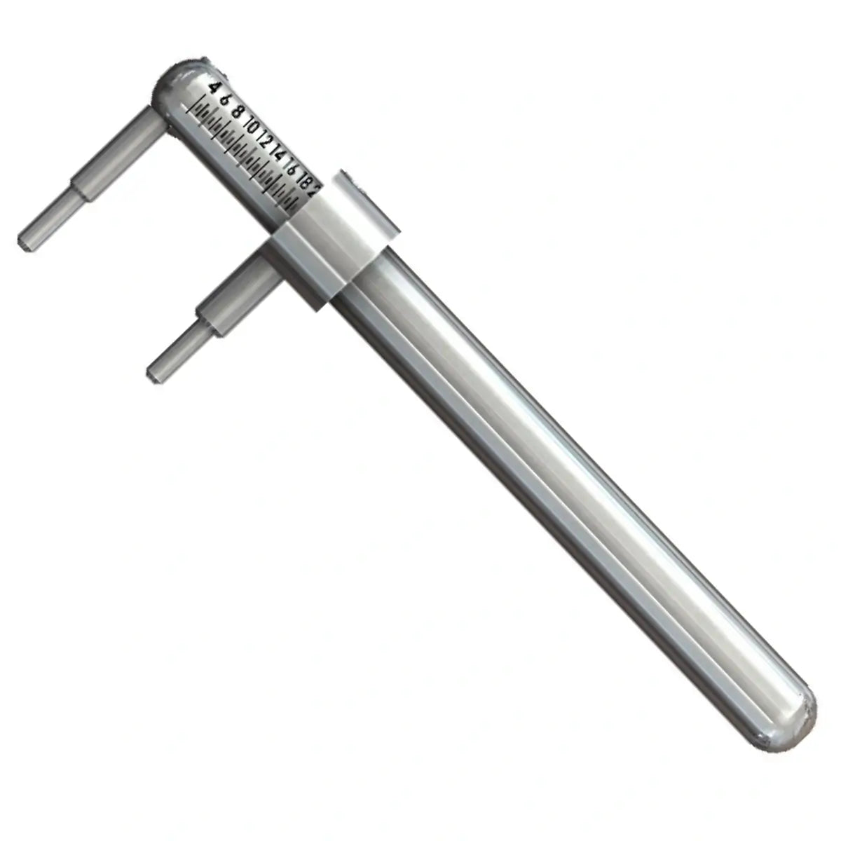 Piercímetro marcador corporal aberto mostrando estrutura em aço inoxidável e escala de medição