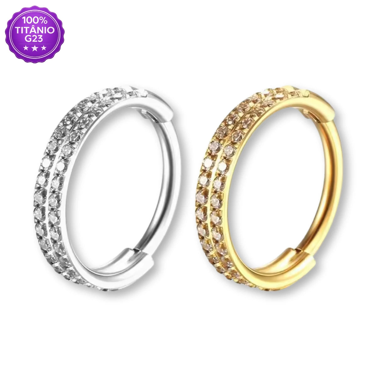 Piercing Conch argola clicker dupla Titânio G23 com zircônias