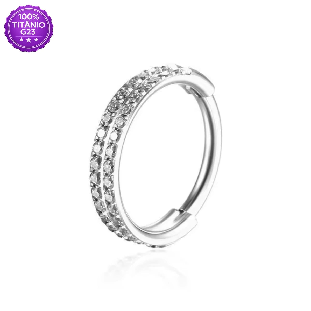 Piercing Conch Titânio G23 argola dupla prateada com zircônias