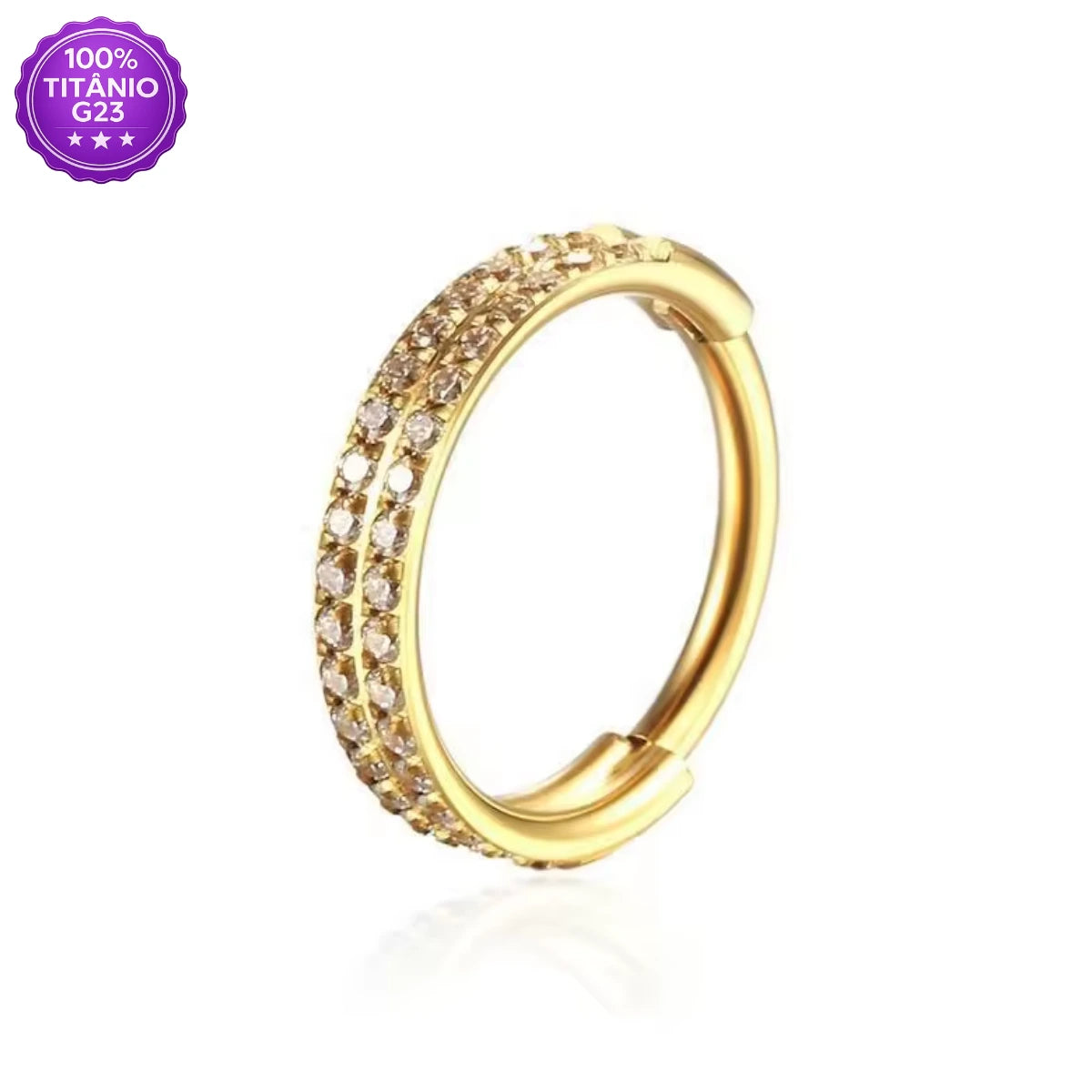 Piercing Conch Titânio G23 argola dupla dourada com zircônias