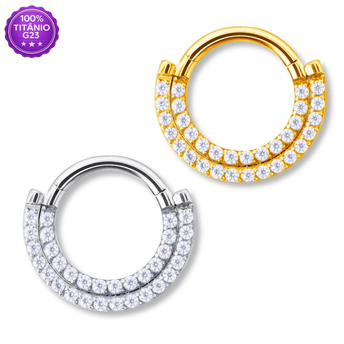 Piercing Argola Dupla de Titânio G23 com Zircônias nas Laterais