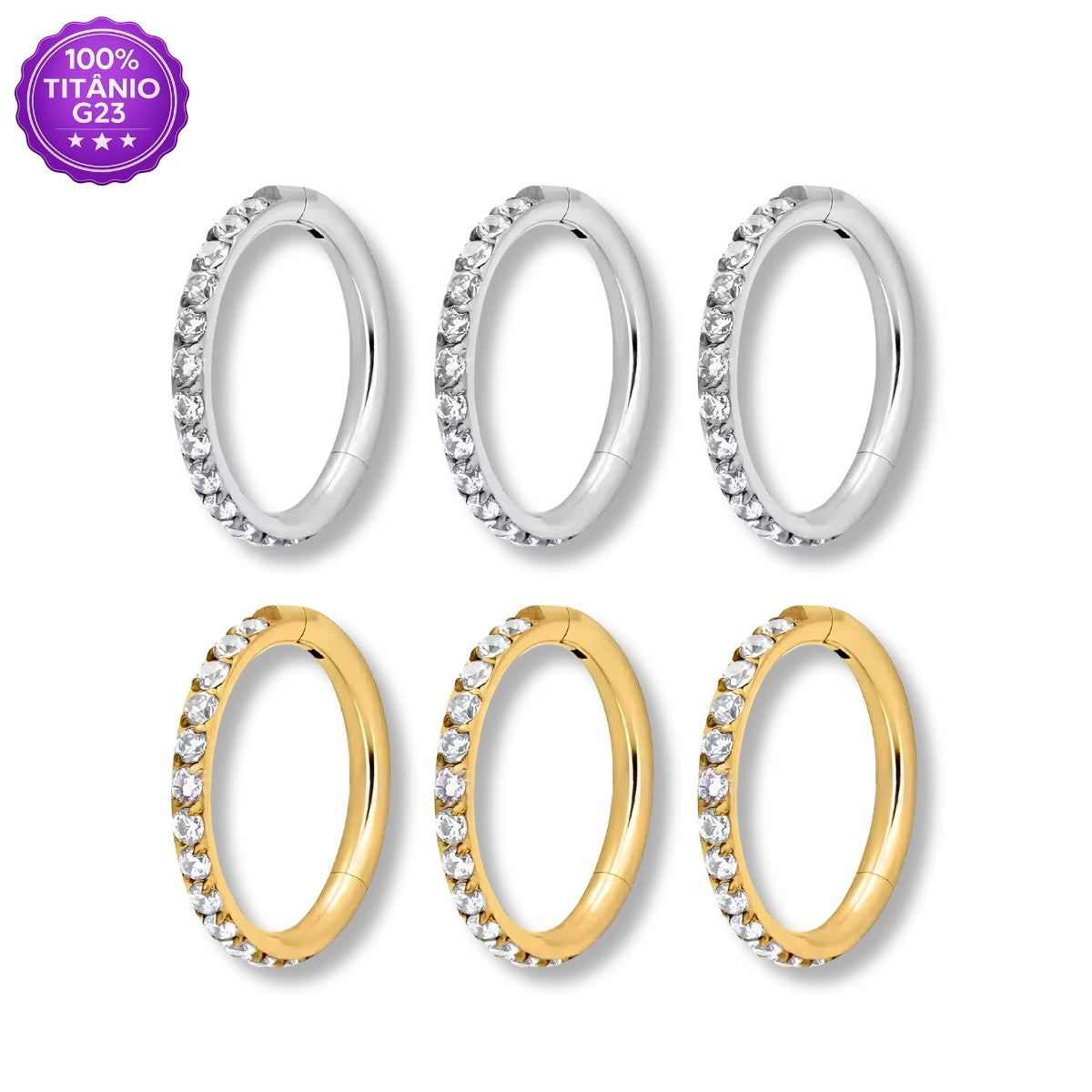 Piercing Argola Trio Mid Helix de Titânio com Zircônia Externa