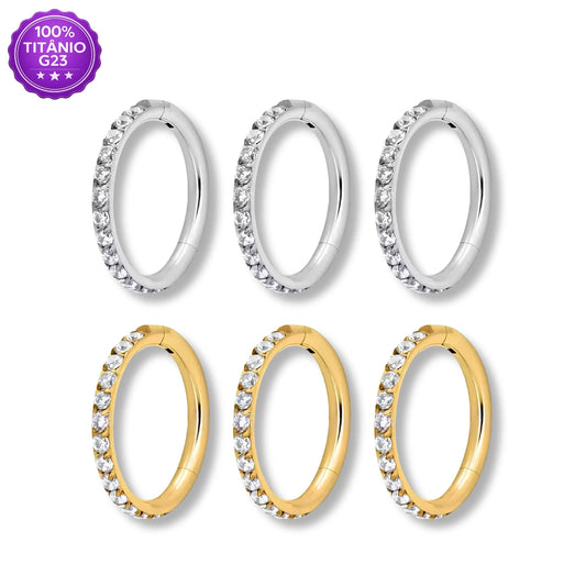 Piercing Argola Trio Mid Helix de Titânio com Zircônia Externa