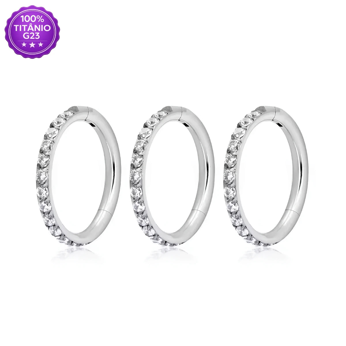 Piercing Argola Trio Mid Helix de Titânio com Zircônia Externa