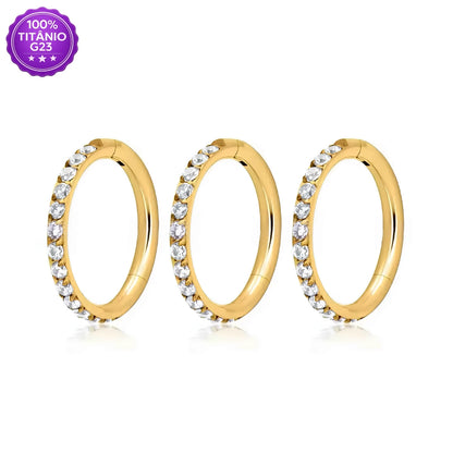 Piercing Argola Trio Mid Helix de Titânio com Zircônia Externa