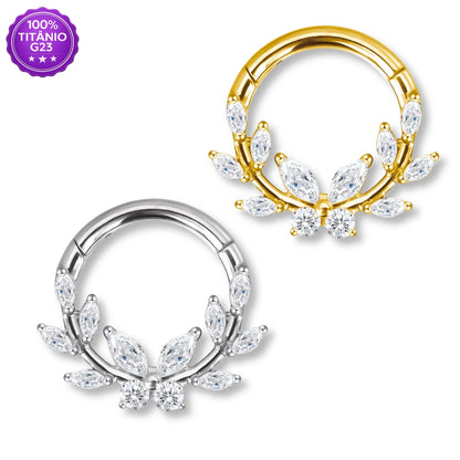 Piercing Argola de Titânio Borboleta e Folhas em Zircônia