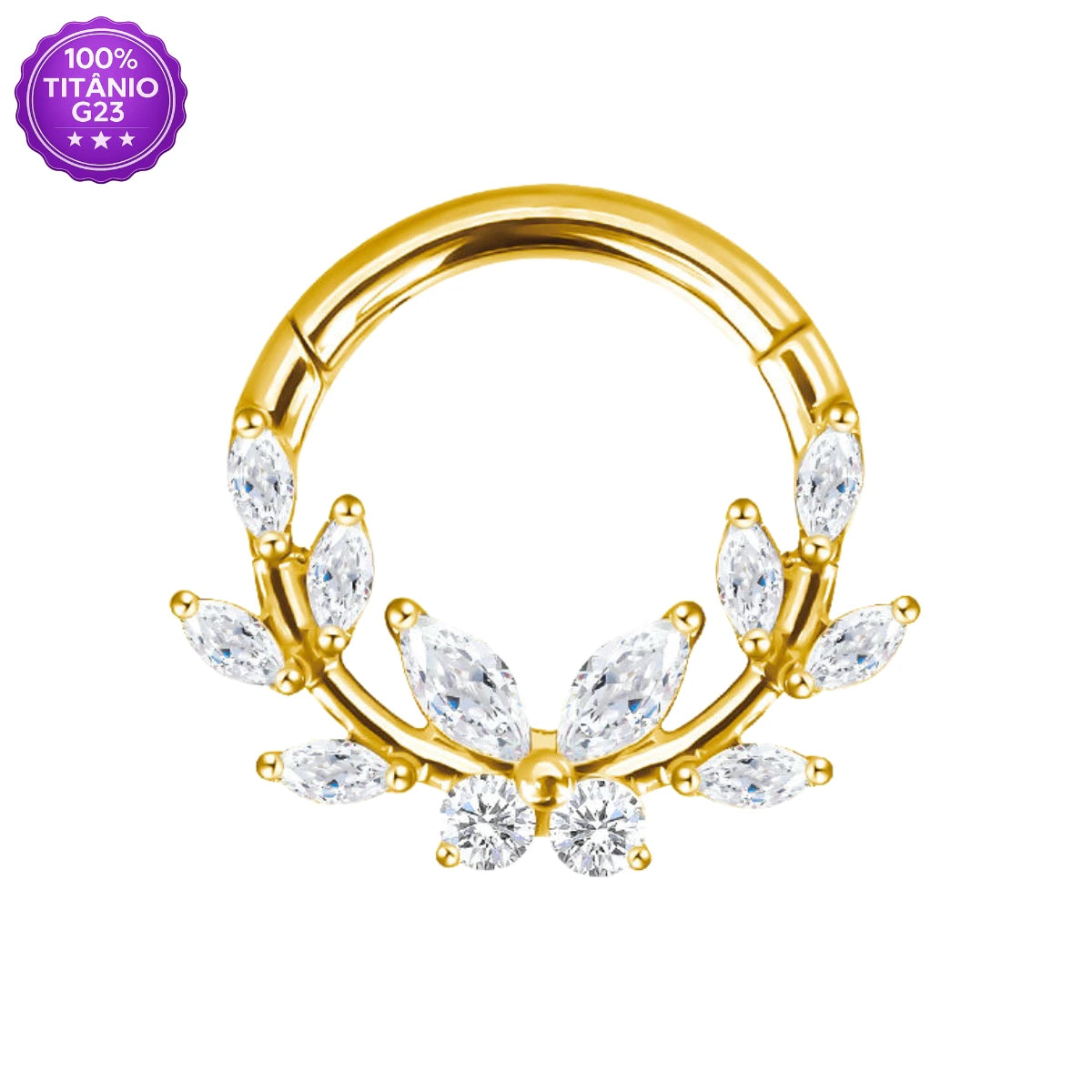 Piercing Argola de Titânio Borboleta e Folhas em Zircônia