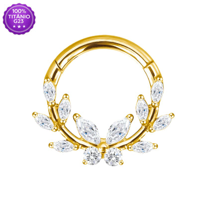 Piercing Argola de Titânio Borboleta e Folhas em Zircônia