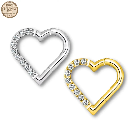 Piercing Argola de Titânio Coração com Zircônia