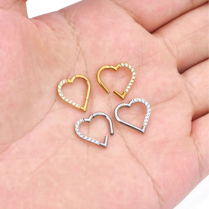 Piercing Argola de Titânio Coração com Zircônia