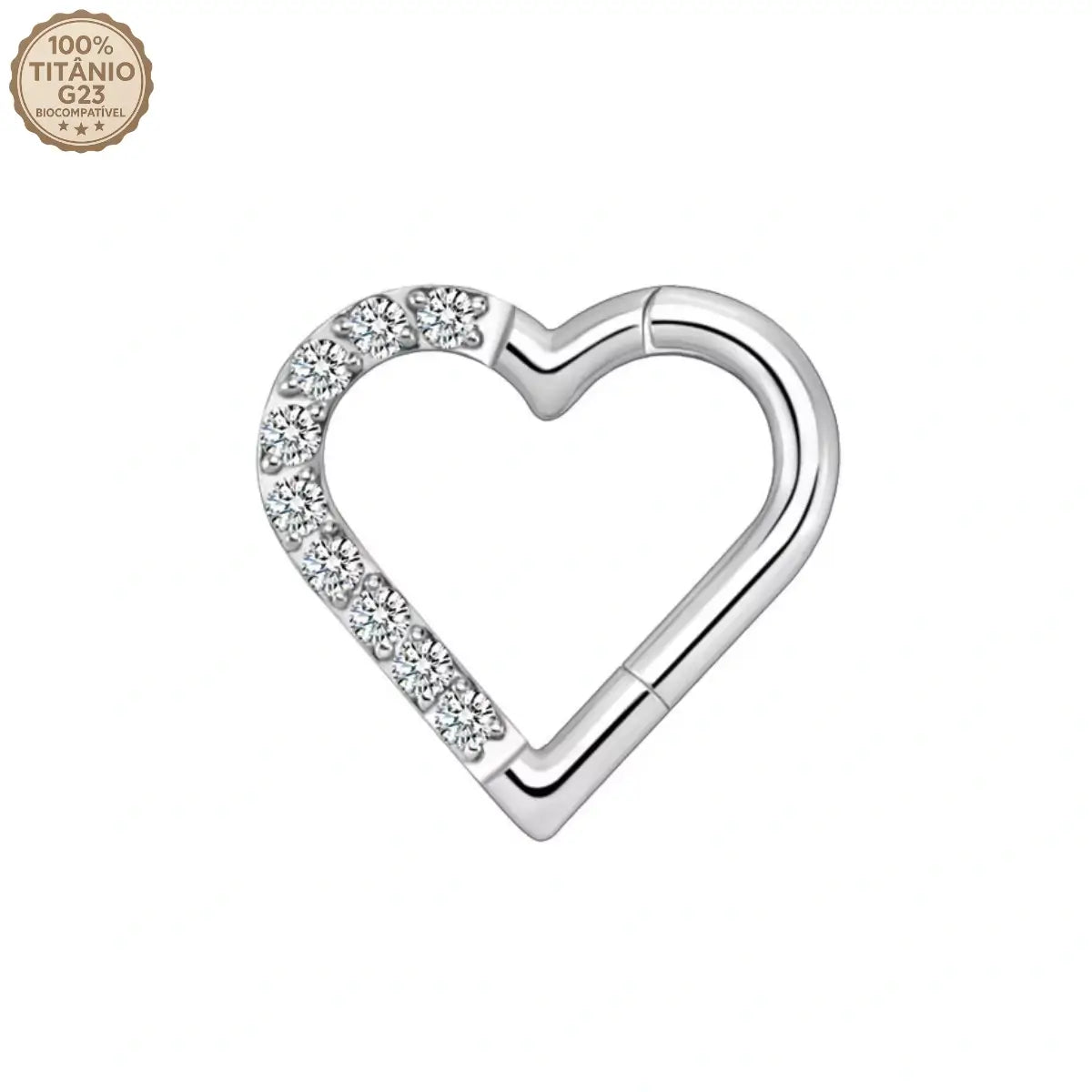 Piercing Argola de Titânio Coração com Zircônia