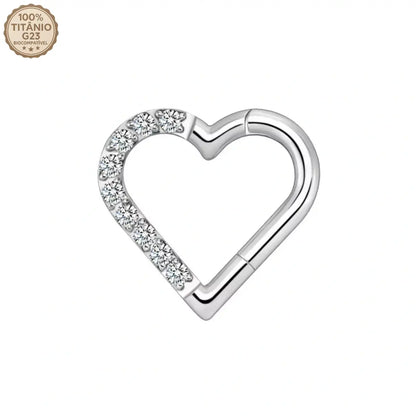 Piercing Argola de Titânio Coração com Zircônia