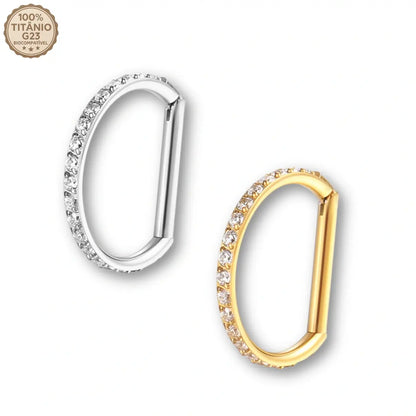 Piercing argola de titânio reta com zircônias cravadas - acabamento prateado e dourado