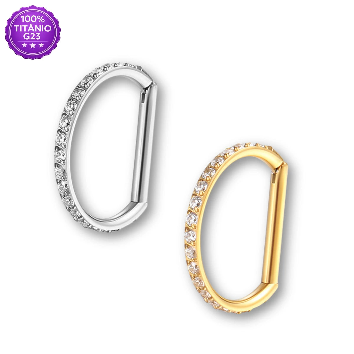 Piercing Argola Clicker Reta em Titânio G23 com Zircônias
