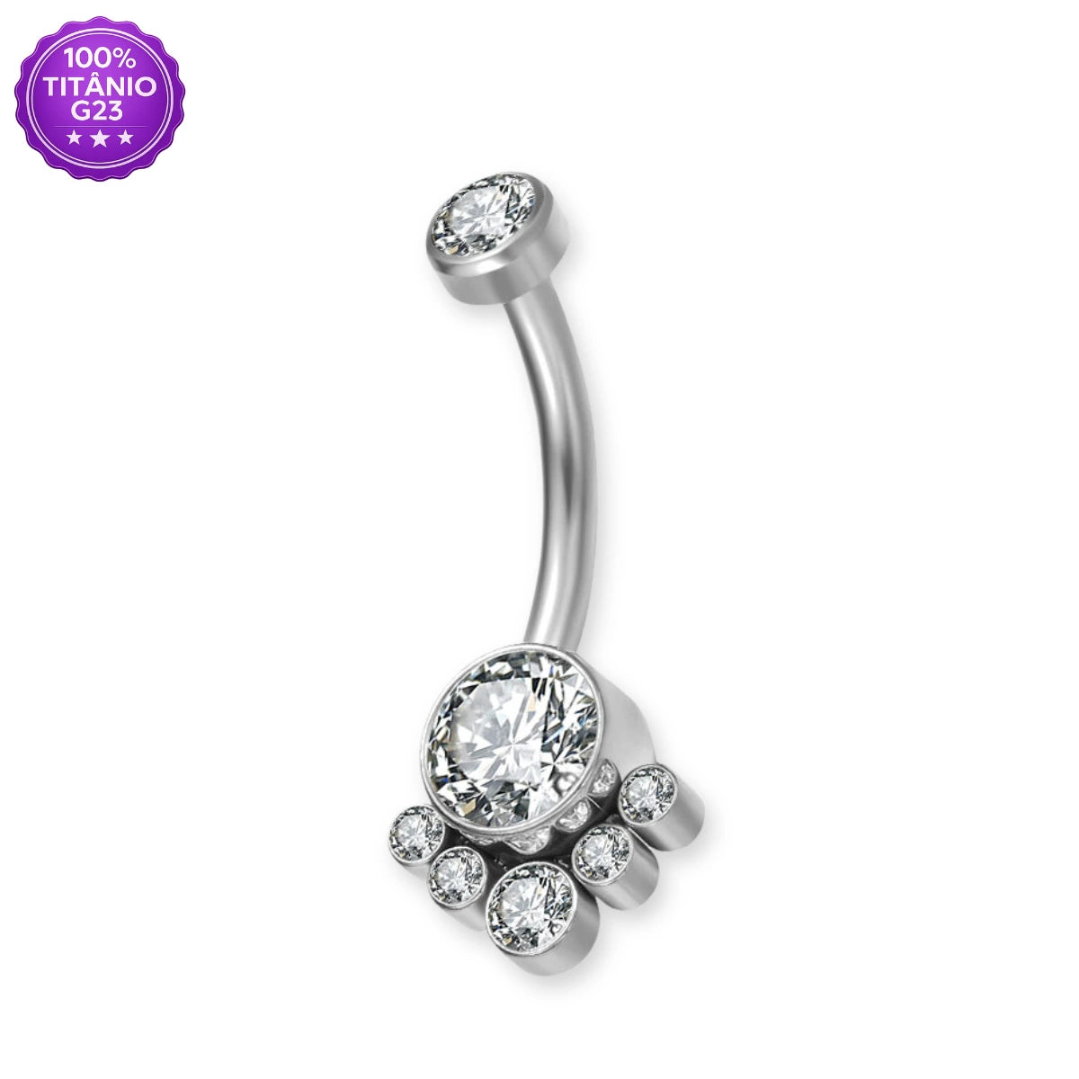 Piercing Banana Bell de Titânio G23 com 7 Zircônias