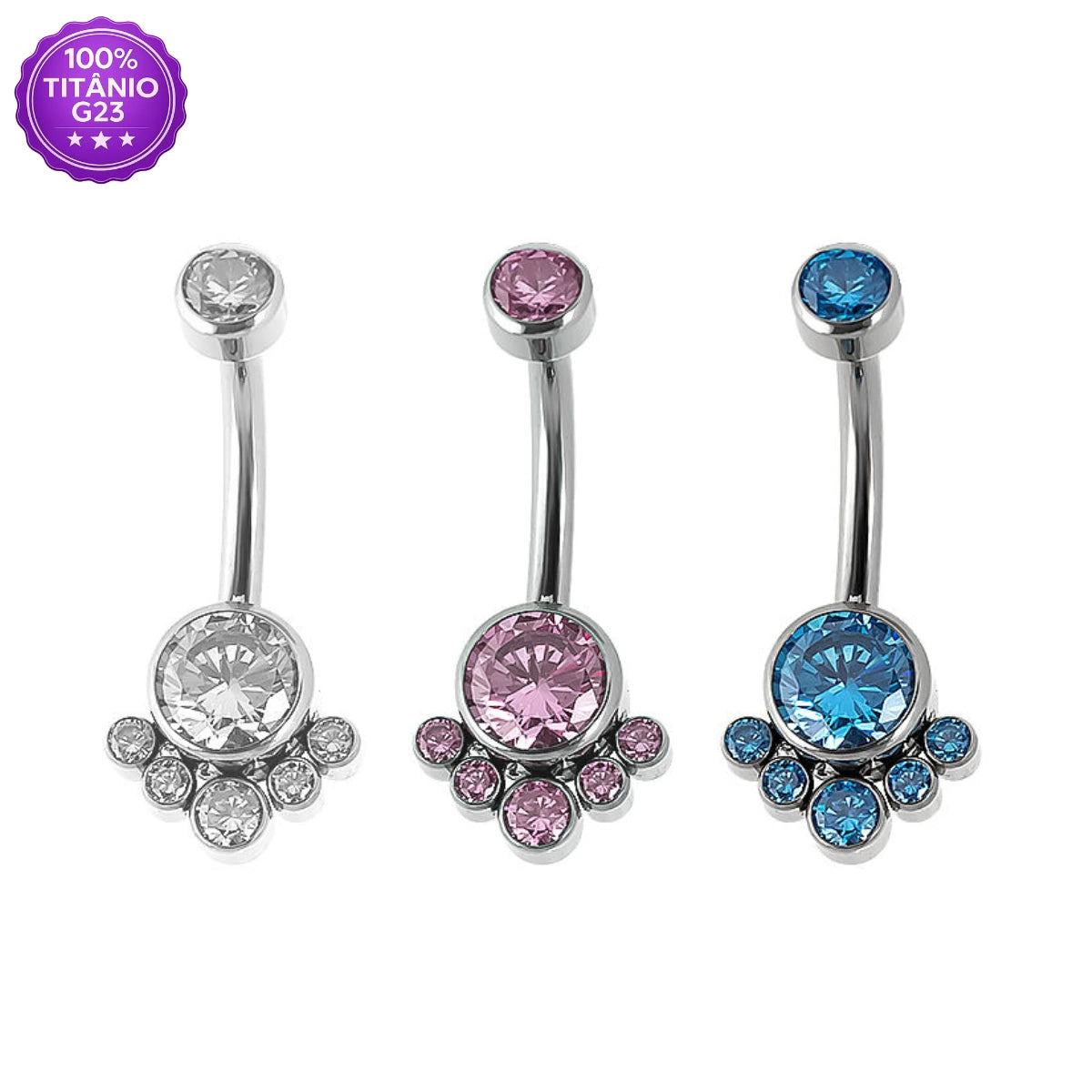 Piercing Banana Bell Titânio G23 com 7 Zircônias