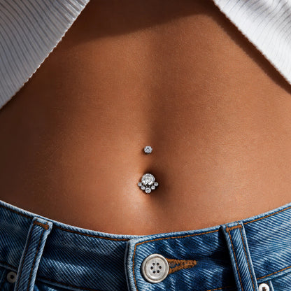 Piercing Banana Bell de Titânio G23 com 7 Zircônias